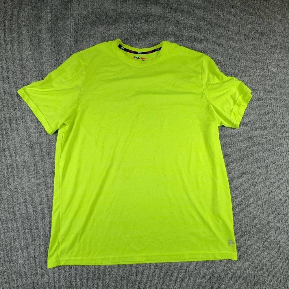 Fila Sport Shirt Mens Large Neon Green Live In Motion Athletic Running Tee